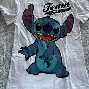 Disney White Tee with Blue Stitch 'Team Trouble' Graphic
